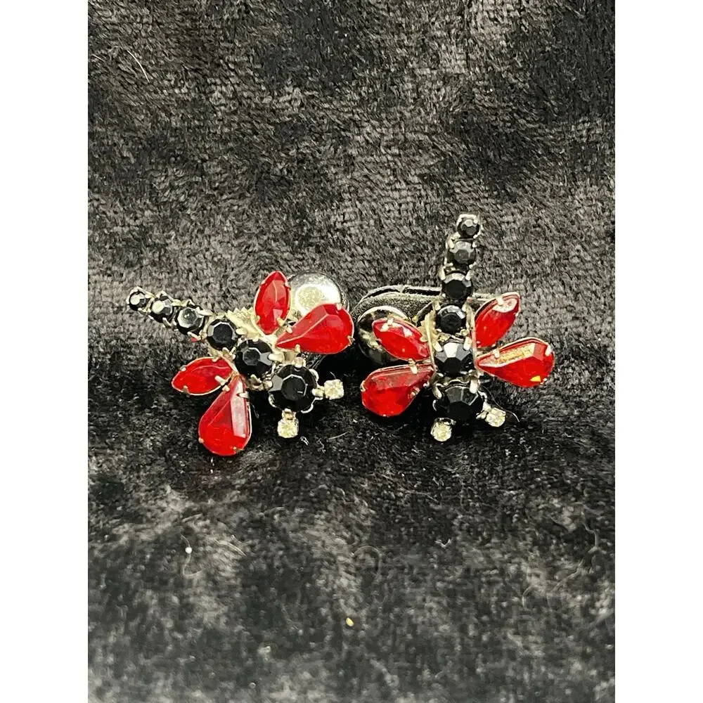 Vintage Cluster Clip Snap Shoe Scarf Clip Glass Marquise Dragonfly Pair 1”